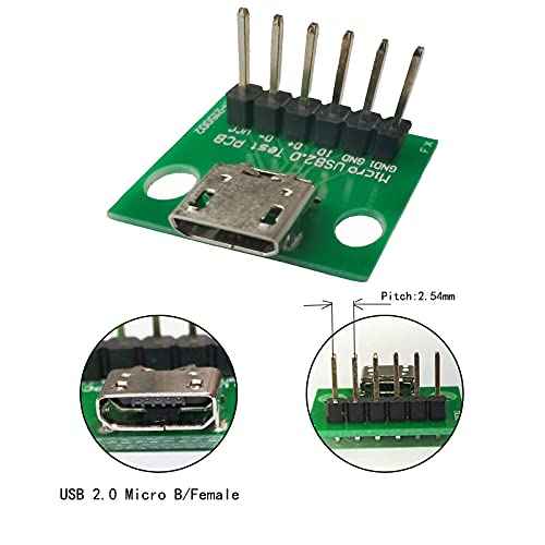 WLGQ Micro USB 2.0 Breakout Board - 6-Pin Test PCB Interface, 10 Pack for Easy Connections - WLGQHUB