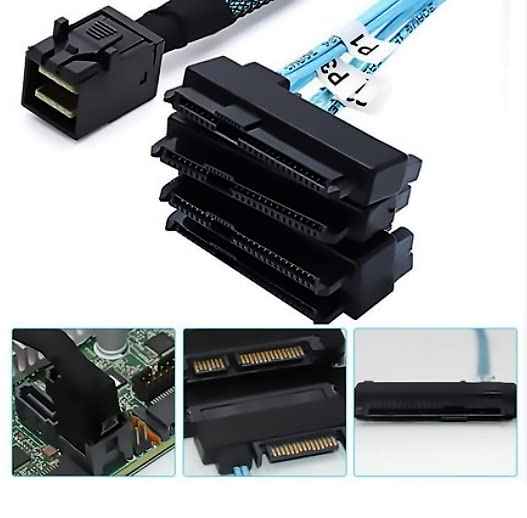 WLGQ Mini SAS to 4X SAS Cable SFF-8643 to SFF-8482 29Pin with SATA 15PIN Power Connector, One to Four, for RAID Controller to HDD 1.6FT - WLGQHUB