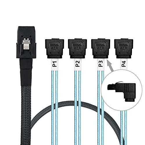 WLGQ Mini SAS to SATA Cable 36Pin (SFF-8087) to 4 SATA 7Pin 90° Elbow, 1M (3.3FT) - WLGQHUB