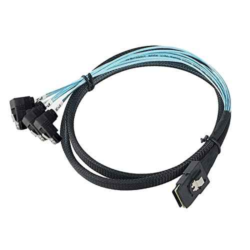 WLGQ Mini SAS to SATA Cable 36Pin (SFF-8087) to 4 SATA 7Pin 90° Elbow, 1M (3.3FT) - WLGQHUB