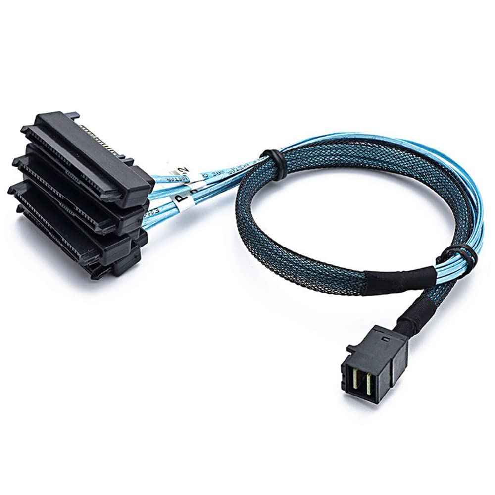 WLGQ Mini SAS to 4X SAS Cable SFF-8643 to SFF-8482 29Pin with SATA 15PIN Power Connector, One to Four, for RAID Controller to HDD 1.6FT - WLGQHUB