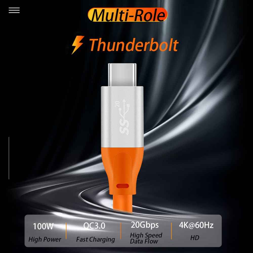 WLGQ USB C to USB C Fast Charge Cable - 3.2 GEN 2 100W, 20Gbps E-Marker Type-C, 4K@60Hz Video, 3ft Orange - WLGQHUB