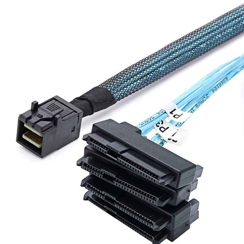 WLGQ Mini SAS to 4X SAS Cable SFF-8643 to SFF-8482 29Pin with SATA 15PIN Power Connector, One to Four, for RAID Controller to HDD 1.6FT - WLGQHUB