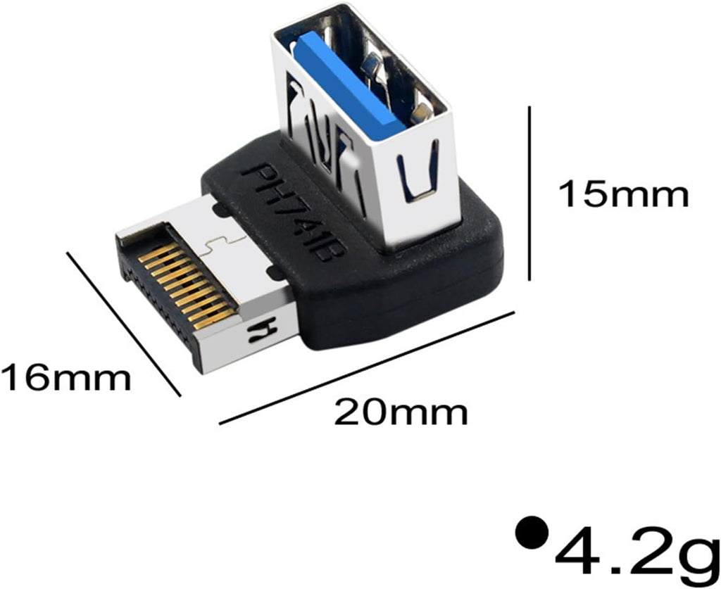 WLGQ USB 3.2 Type-E to A Adapter - E Male to A Female Gen2 Right Angle Internal Header Converter for Motherboard Front Panel & PC Case Cable Management - WLGQHUB