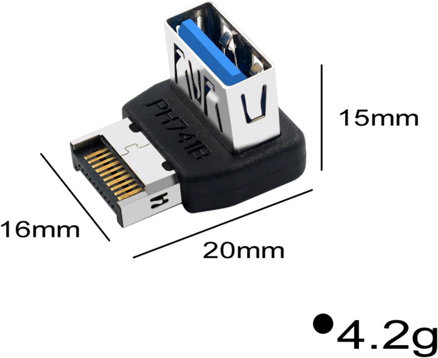 WLGQ USB Type-E to A Female Adapter, 90 Degree Right Angle Internal Header Converter for Motherboard Front Panel and PC Case Cable Management - WLGQHUB