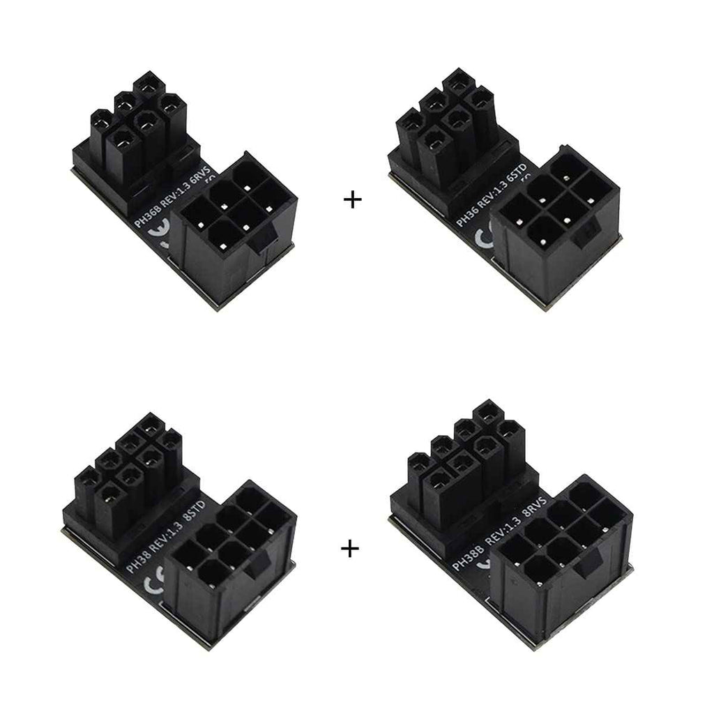 WLGQ ATX Female to Male 6pin Adapter 180 Degree Angled RVS for Desktop Graphics Card - WLGQHUB