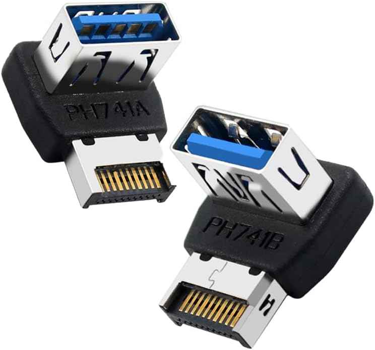 WLGQ USB 3.2 Type-E to A Adapter - E Male to A Female Gen2 Right Angle Internal Header Converter for Motherboard Front Panel & PC Case Cable Management - WLGQHUB