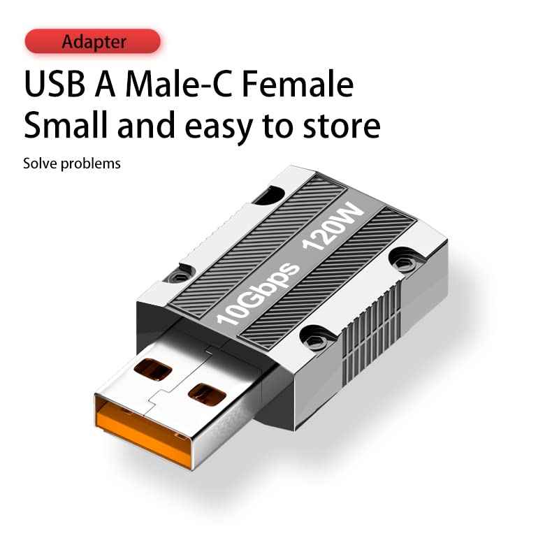 WLGQ 10Gbps USB A to C Adapter - Zinc Alloy Double-Sided USB C Female to USB Male with 10Gbps High-Speed Data Transfer & PD120W Stable Charging (2Pack) - WLGQHUB
