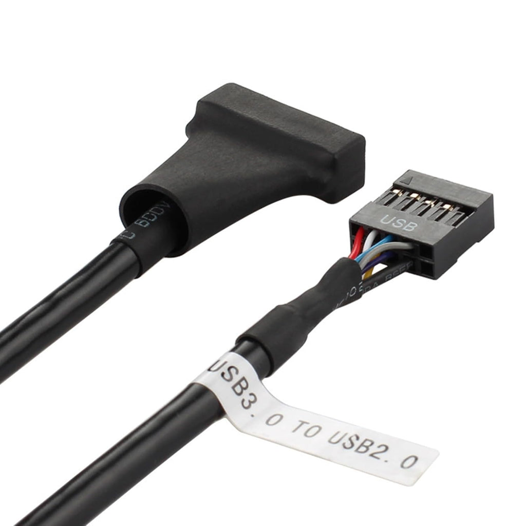 WLGQ USB 9Pin to 19Pin Adapter Cable - USB 2.0 to USB 3.0 Internal Motherboard Converter for Front Panel USB 3.0 Type-A Female Port, Black (0.1m) - WLGQHUB