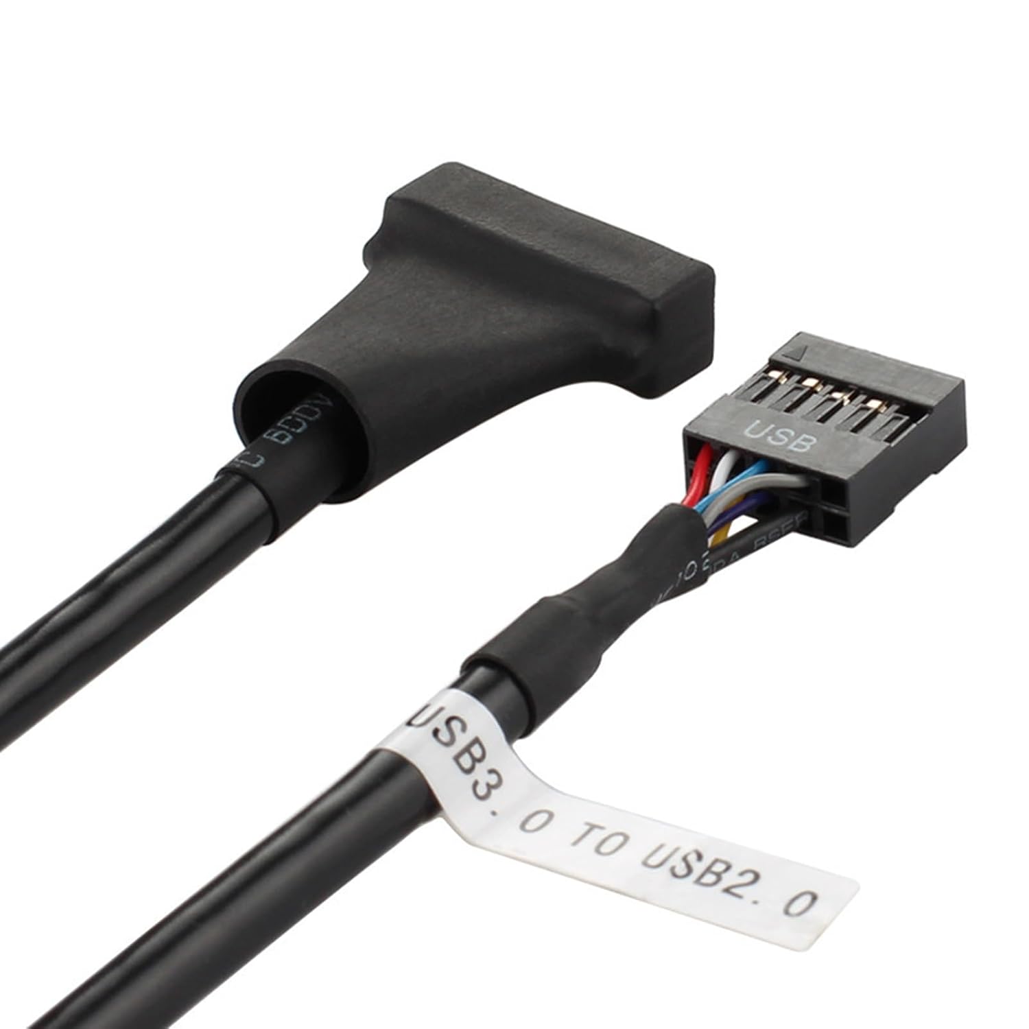 WLGQ USB 9Pin to 19Pin Adapter Cable - USB 2.0 to USB 3.0 Internal Motherboard Converter for Front Panel USB 3.0 Type-A Female Port, Black (0.1m) - WLGQHUB