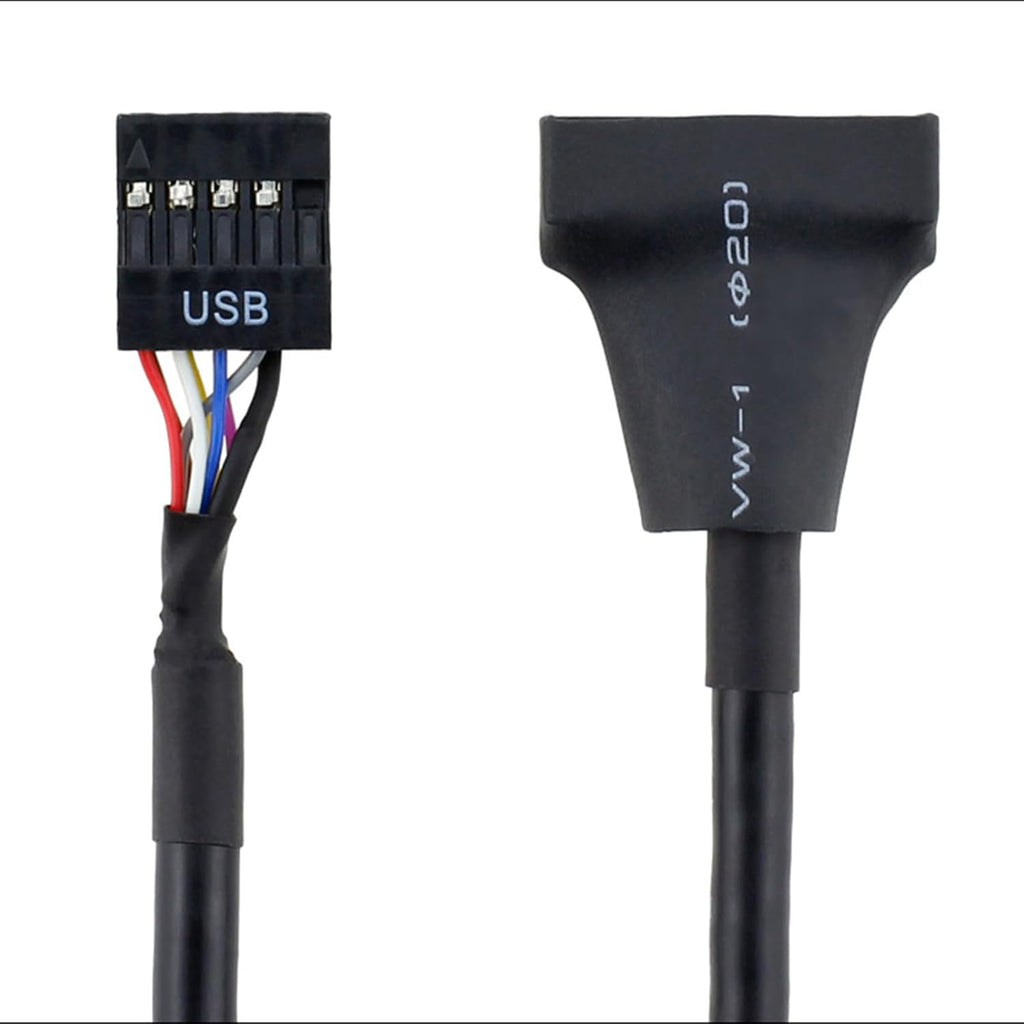 WLGQ USB 9Pin to 19Pin Adapter Cable - USB 2.0 to USB 3.0 Internal Motherboard Converter for Front Panel USB 3.0 Type-A Female Port, Black (0.1m) - WLGQHUB