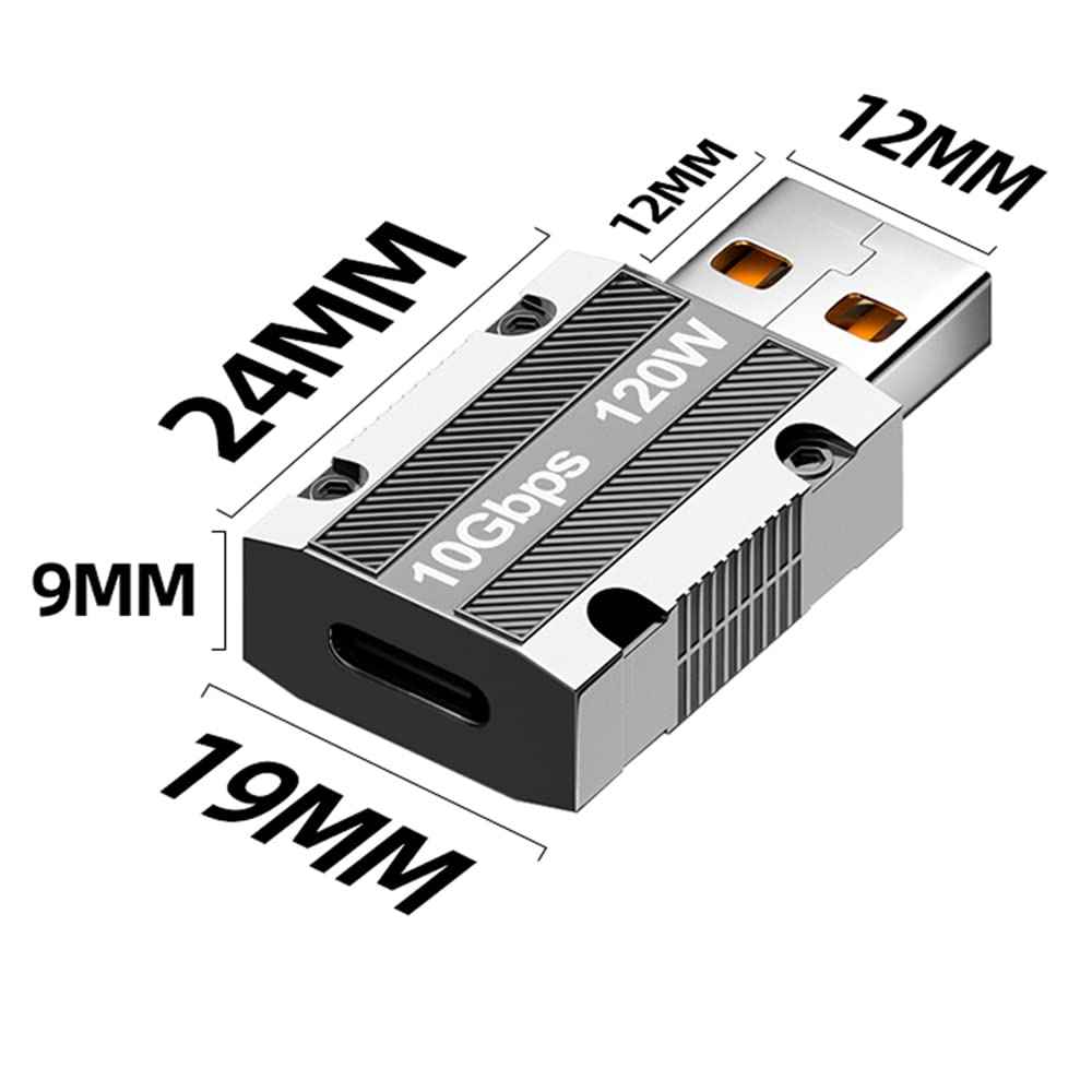 WLGQ 10Gbps USB A to C Adapter - Zinc Alloy Double-Sided USB C Female to USB Male with 10Gbps High-Speed Data Transfer & PD120W Stable Charging (2Pack) - WLGQHUB