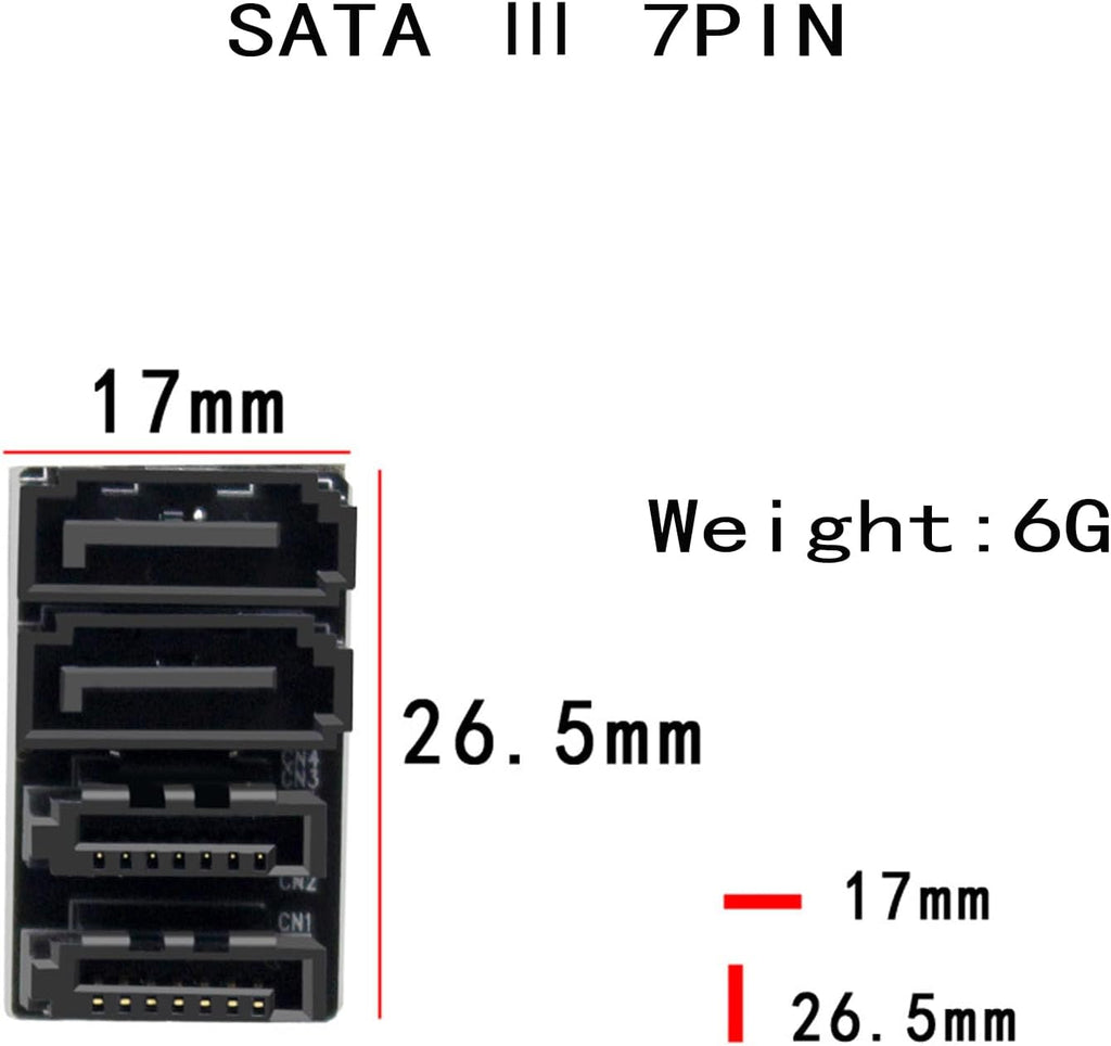 WLGQ Double-Layer SATA Adapter 7-Pin Male to Female 180-Degree with 4 Ports, Black Matte Finish, EVA Insulated, Motherboard Adapter - WLGQHUB