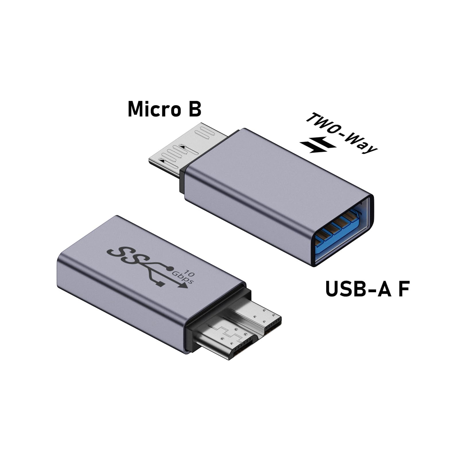 WLGQ USB Micro B to A Adapter - 5Gbps Converter for External Hard Drive, SSD, Camera - OTG Support, Gray (3-Pack) - WLGQHUB