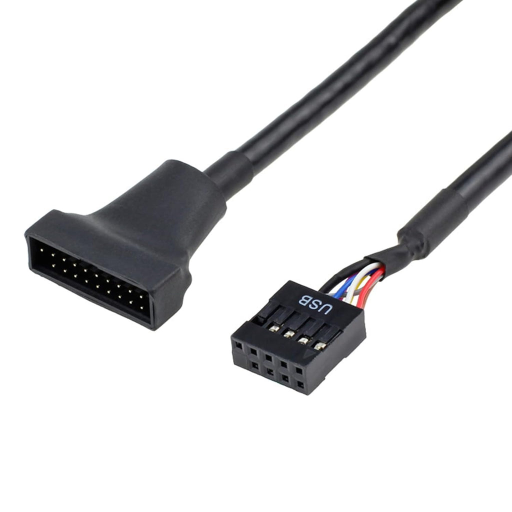 WLGQ USB 9Pin to 19Pin Adapter Cable - USB 2.0 to USB 3.0 Internal Motherboard Converter for Front Panel USB 3.0 Type-A Female Port, Black (0.1m) - WLGQHUB