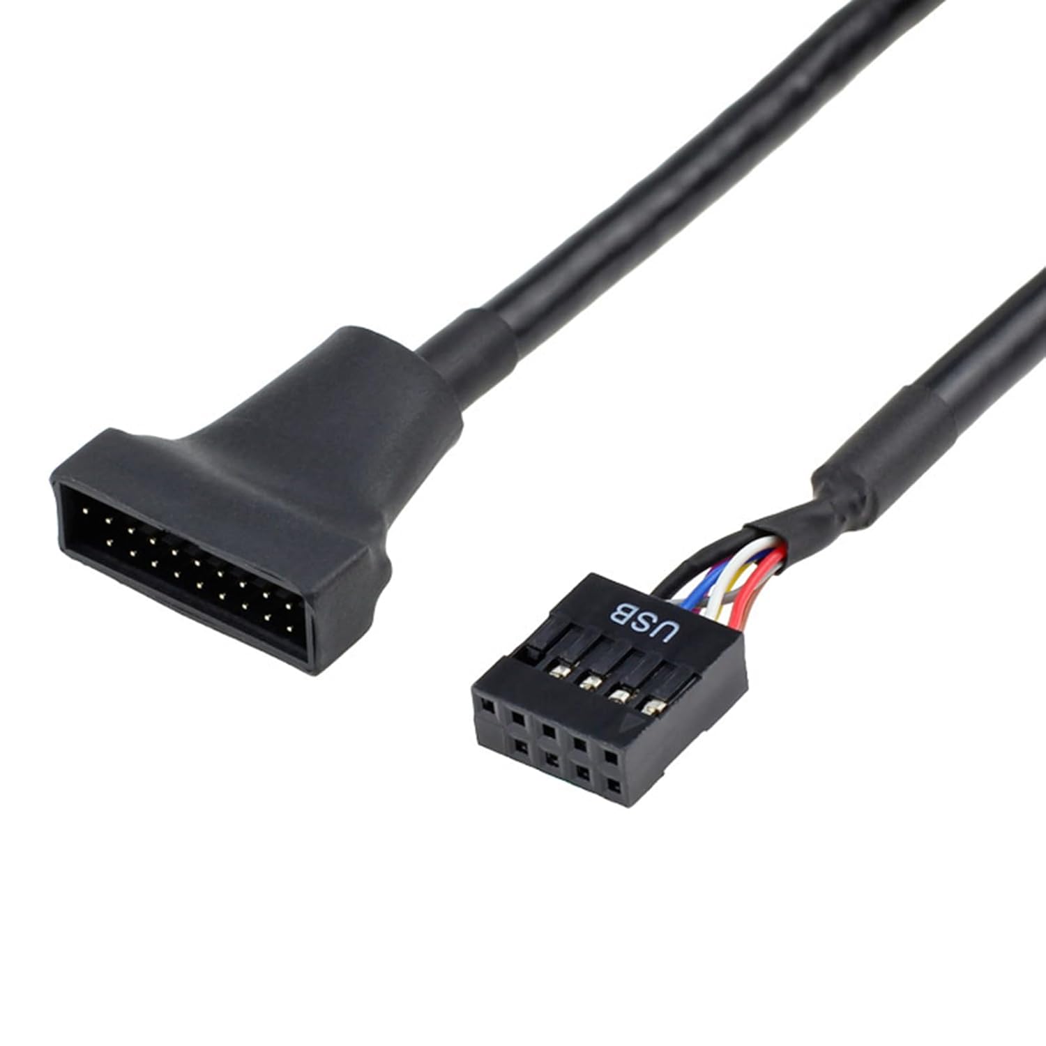 WLGQ USB 9Pin to 19Pin Adapter Cable - USB 2.0 to USB 3.0 Internal Motherboard Converter for Front Panel USB 3.0 Type-A Female Port, Black (0.1m) - WLGQHUB