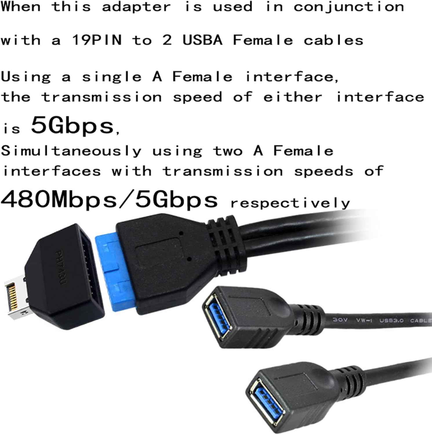 WLGQ USB 3.0 Motherboard Adapter - Type E to 19Pin Converter for Data Transfer - WLGQHUB