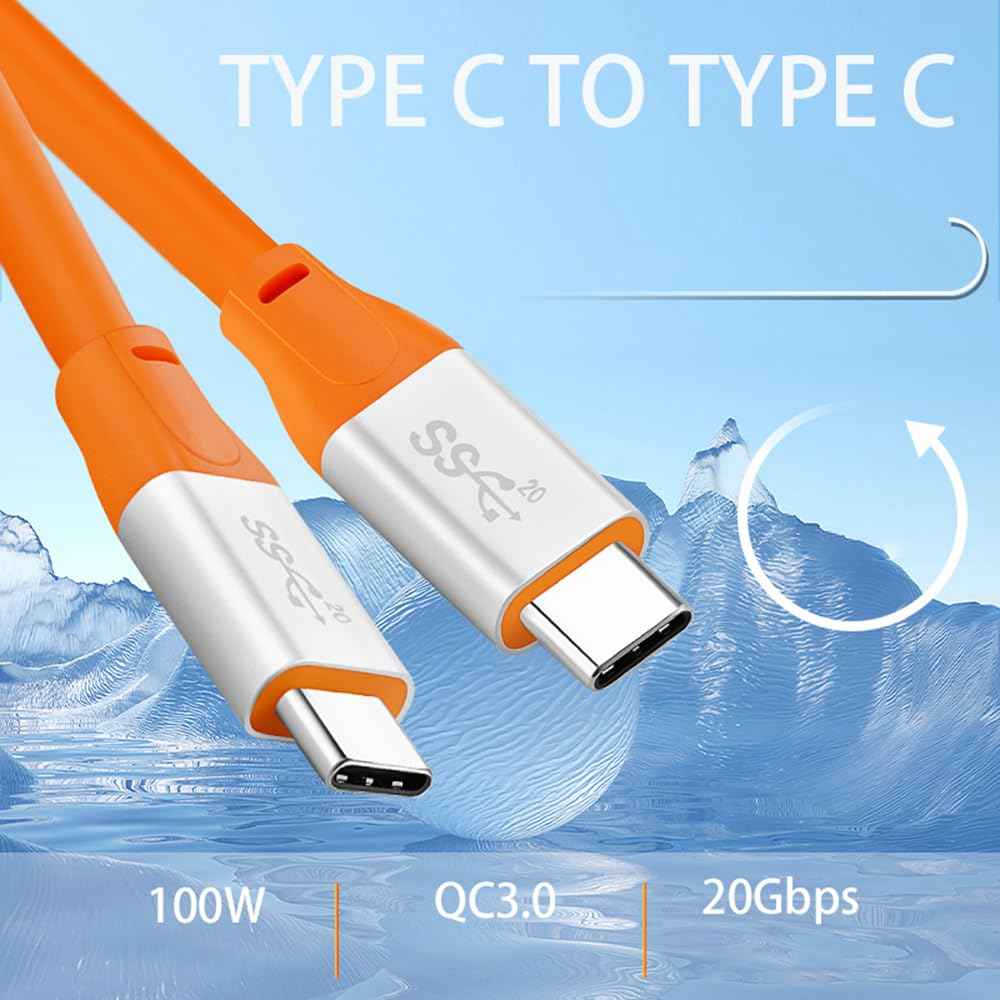 WLGQ USB C to USB C Fast Charge Cable - 3.2 GEN 2 100W, 20Gbps E-Marker Type-C, 4K@60Hz Video, 3ft Orange - WLGQHUB