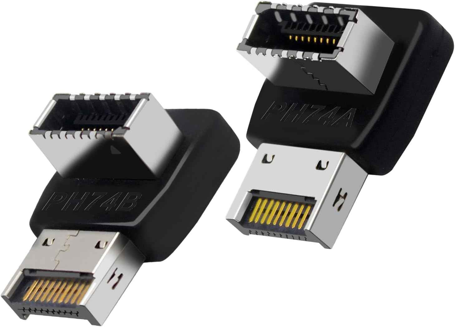WLGQ USB Type E Angle Adapter Male to Female 90 Degree Black 2 Pack (Mold A&B) - WLGQHUB