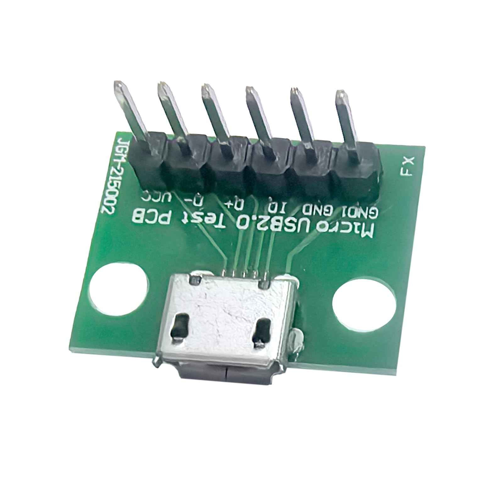 WLGQ Micro USB 2.0 Breakout Board - 6-Pin Test PCB Interface, 10 Pack for Easy Connections - WLGQHUB