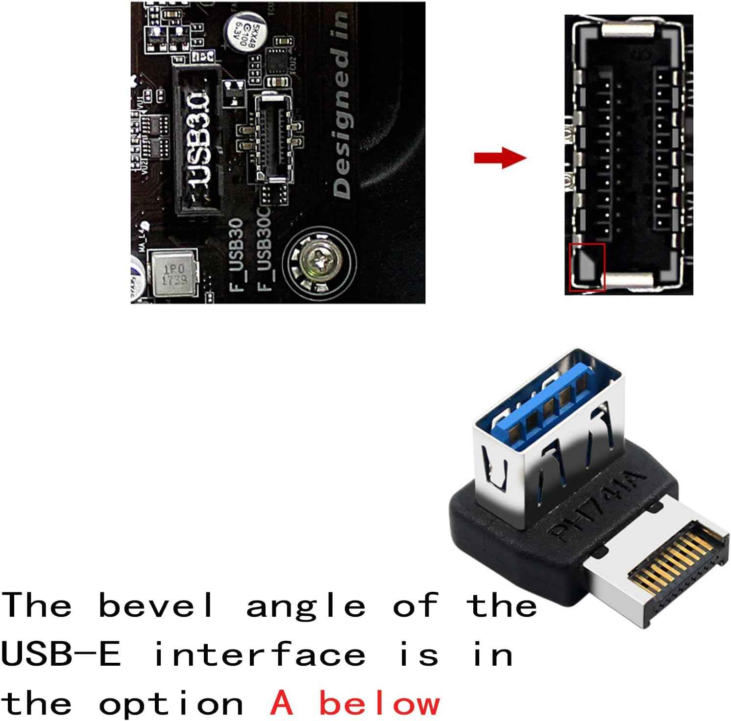 WLGQ USB 3.2 Type-E to A Adapter - E Male to A Female Gen2 Right Angle Internal Header Converter for Motherboard Front Panel & PC Case Cable Management - WLGQHUB
