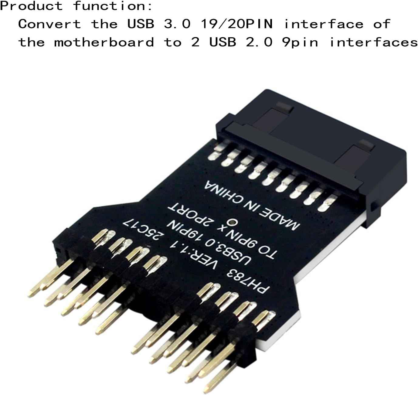 WLGQ USB 3.0 to USB 2.0 Adapter - 19/20 PIN to Dual Motherboard 9PIN Converter, Black PCB Board - WLGQHUB