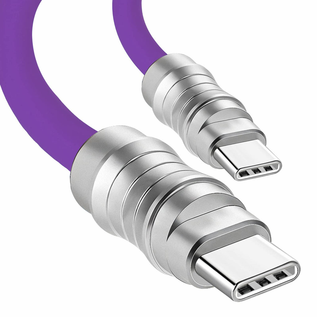 WLGQ Geek Industrial Custom USB-C Fast Charging Cable - 3.3Ft USB-C to USB-C PD 100W, Skin-Friendly Silicone with Metal Plug for Laptop, Tablet, and Phone (Blue) - WLGQHUB