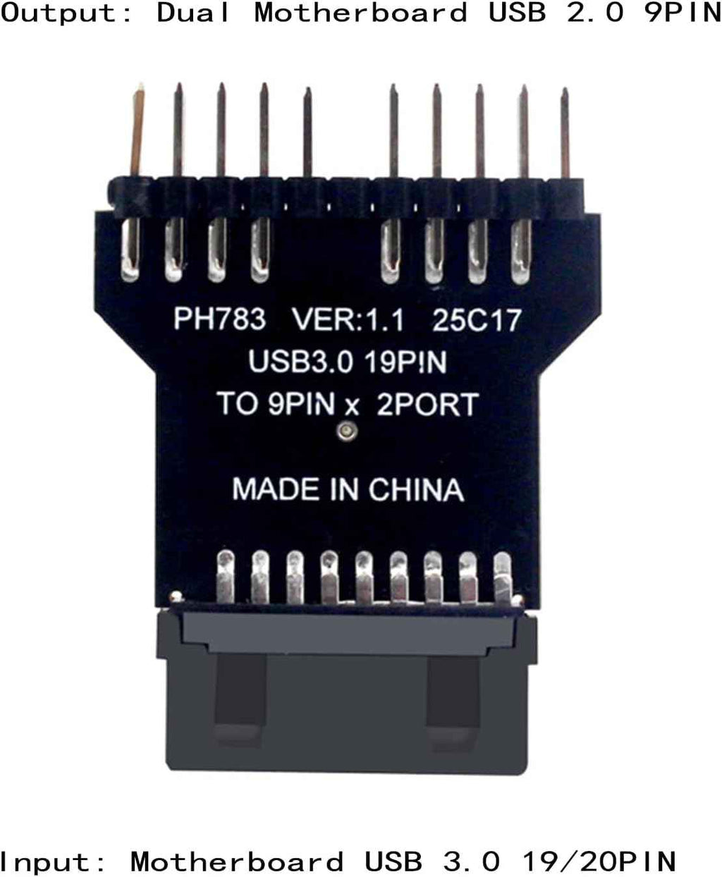 WLGQ USB 3.0 to USB 2.0 Adapter - 19/20 PIN to Dual Motherboard 9PIN Converter, Black PCB Board - WLGQHUB