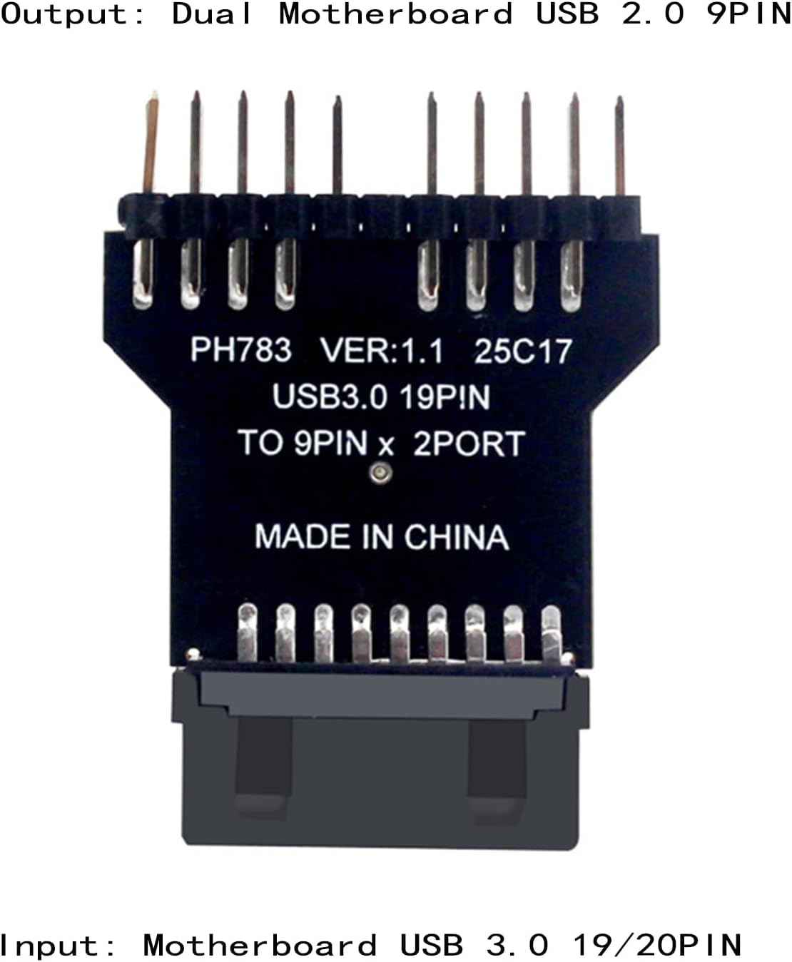 WLGQ USB 3.0 to USB 2.0 Adapter - 19/20 PIN to Dual Motherboard 9PIN Converter, Black PCB Board - WLGQHUB