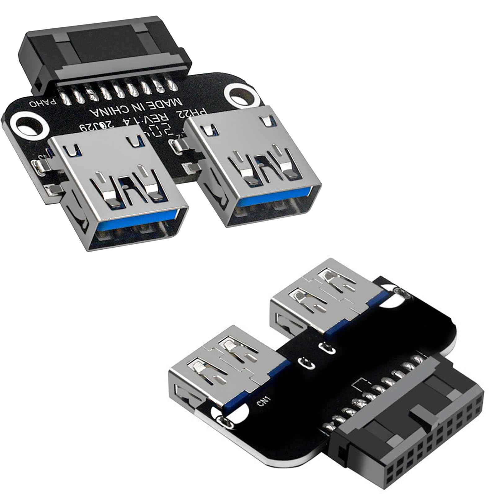 WLGQ USB 3.0 Dual Port Adapter – 19/20 PIN to Dual USB 3.0 Female Header for PC Motherboard Expansion (A) - WLGQHUB