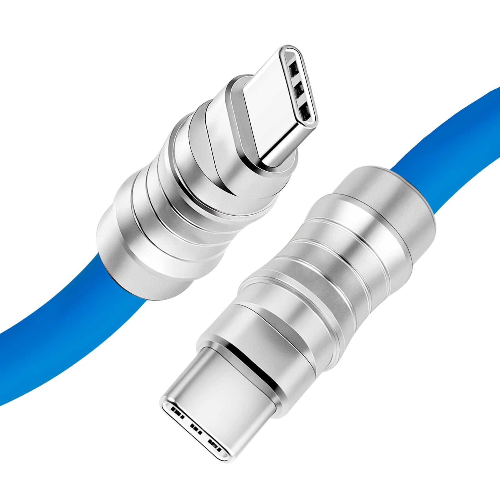 WLGQ Geek Industrial Custom USB-C Fast Charging Cable - 3.3Ft USB-C to USB-C PD 100W, Skin-Friendly Silicone with Metal Plug for Laptop, Tablet, and Phone (Blue) - WLGQHUB
