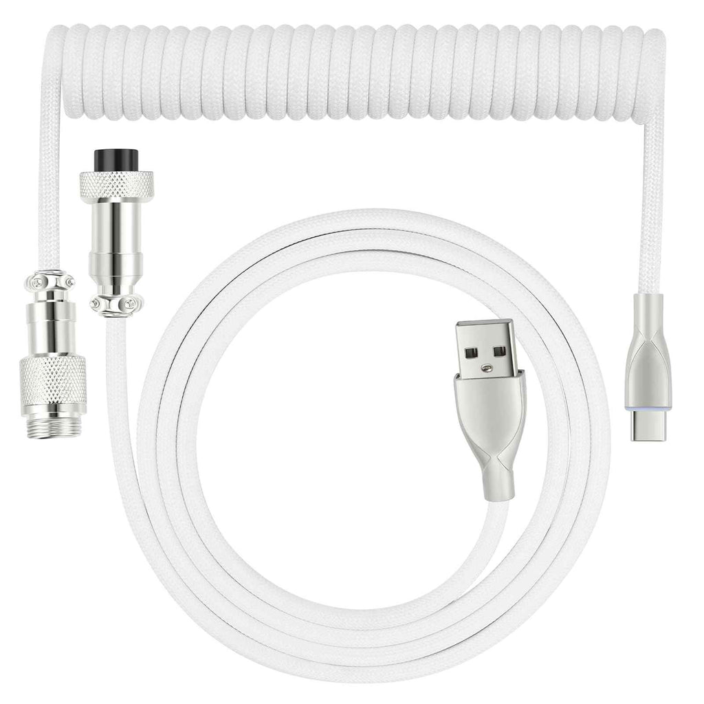 WLGQ USB C Keyboard Cable, USB C to USB A Cable for Gaming Coiled Keyboard, Braided Detachable Metal Aviator Connector Double Sleeved 6FT(Black) - WLGQHUB