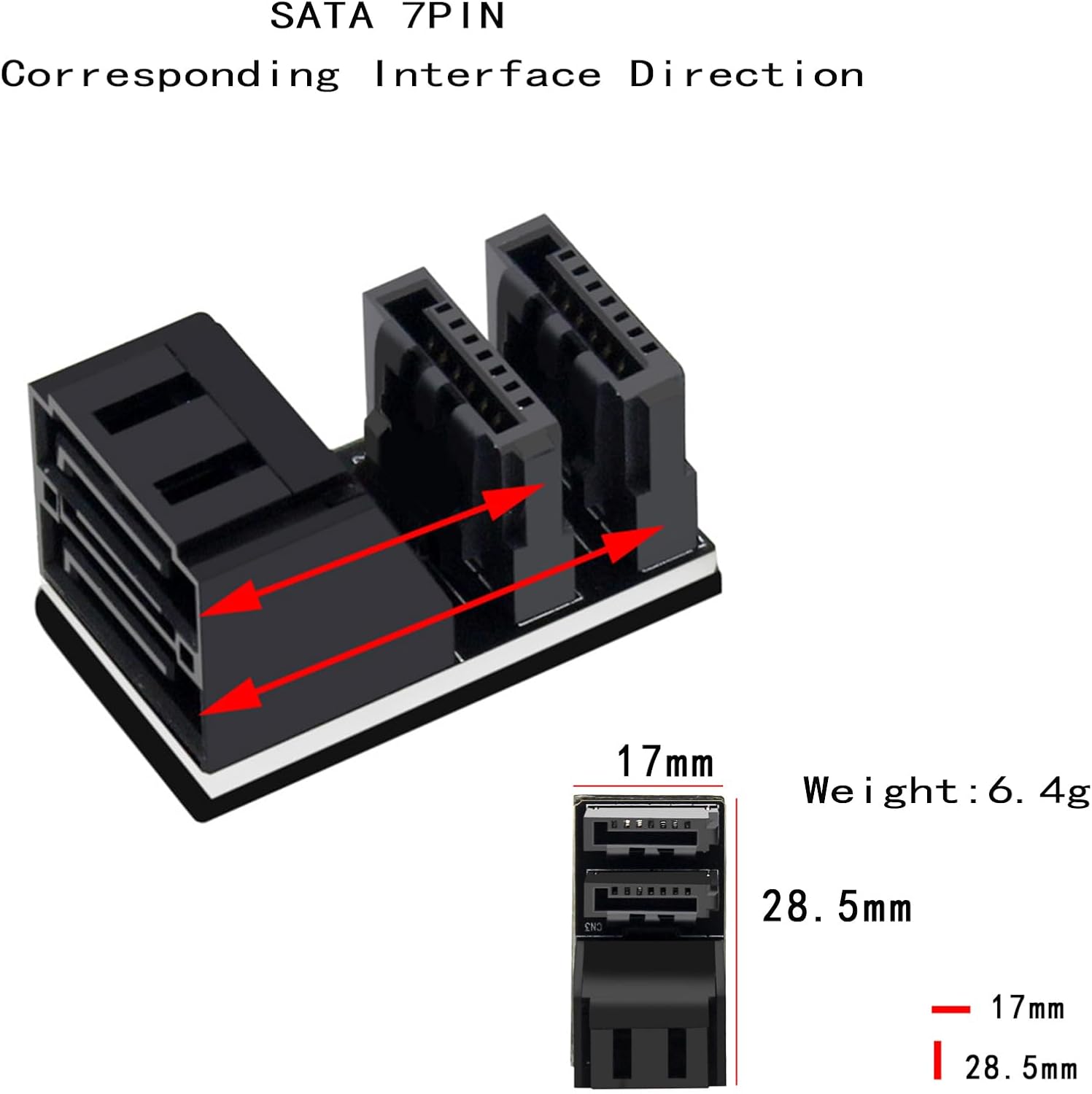 WLGQ Double-Layer SATA Adapter 7-Pin Male to Female 90-Degree, Dual Port Simultaneous Direction Switch, EVA Coated Insulated - WLGQHUB