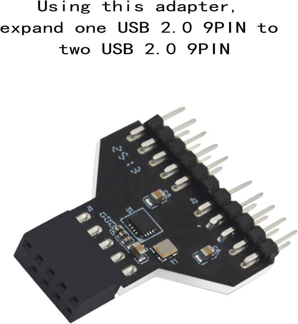 WLGQ USB 2.0 Motherboard Adapter - 9Pin Header to Dual Port Internal USB Splitter, Black - WLGQHUB