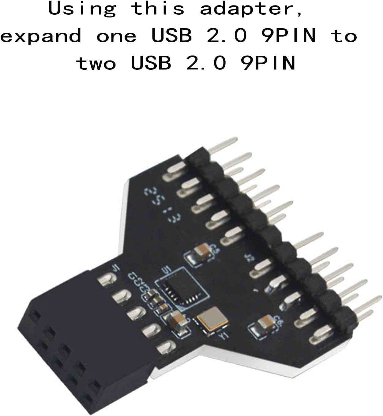 WLGQ USB 2.0 Motherboard Adapter - 9Pin Header to Dual Port Internal USB Splitter, Black - WLGQHUB