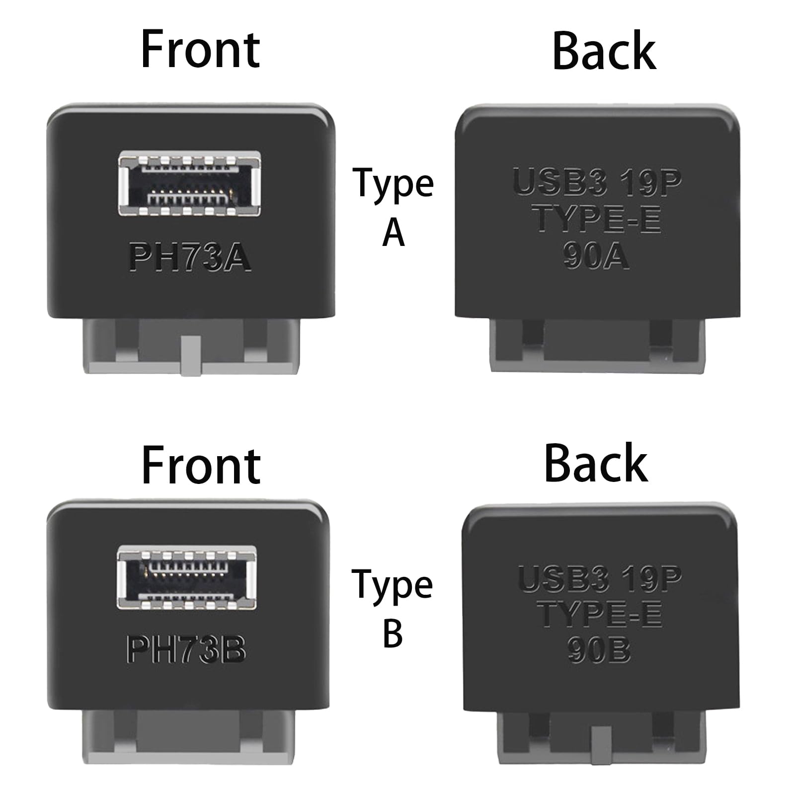 WLGQ USB 3.0 Type E Adapter, Internal USB 3.2 Converter, 19-Pin to TYPE-E, Black - WLGQHUB