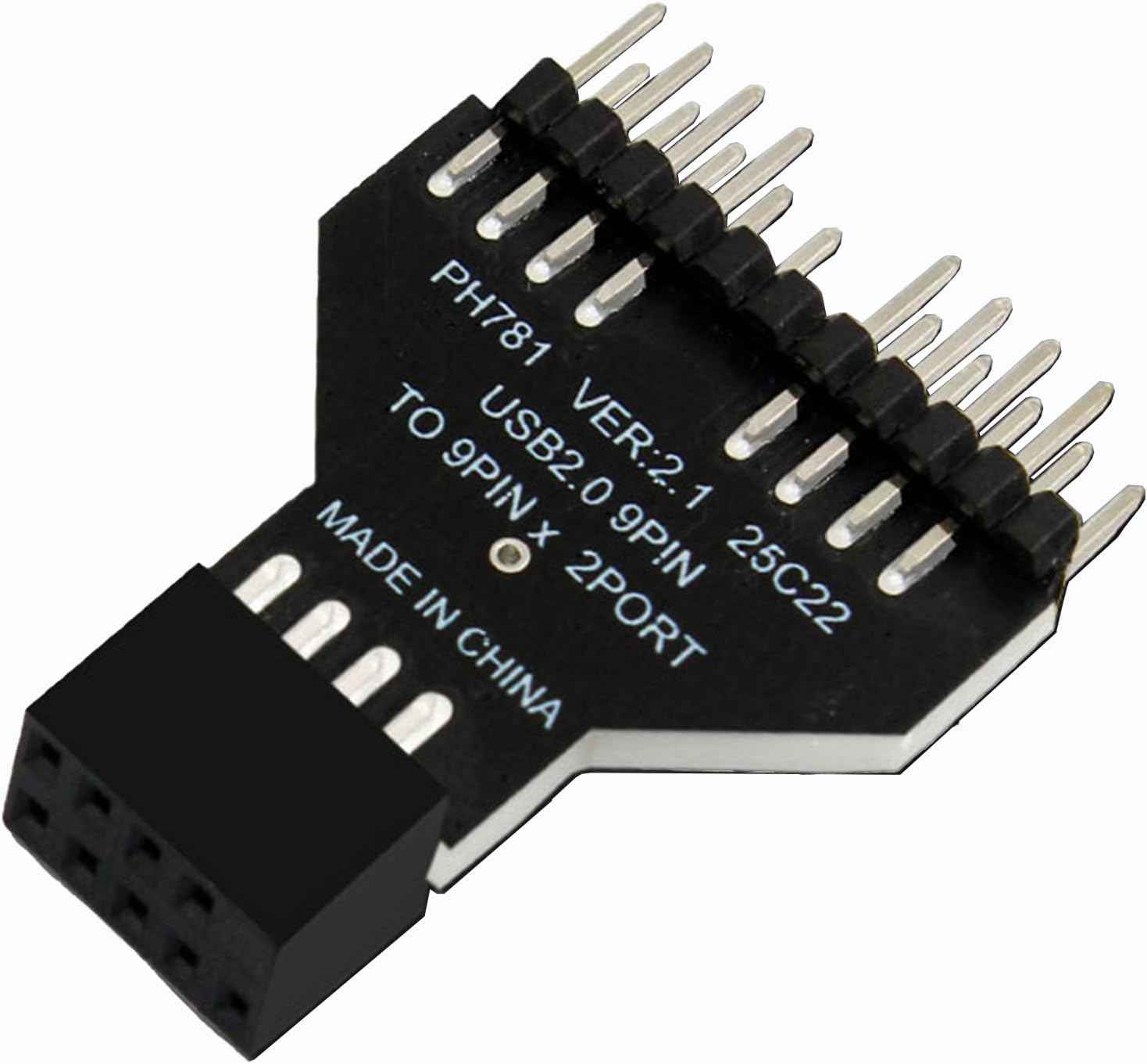 WLGQ USB 2.0 Motherboard Adapter - 9Pin Header to Dual Port Internal USB Splitter, Black - WLGQHUB