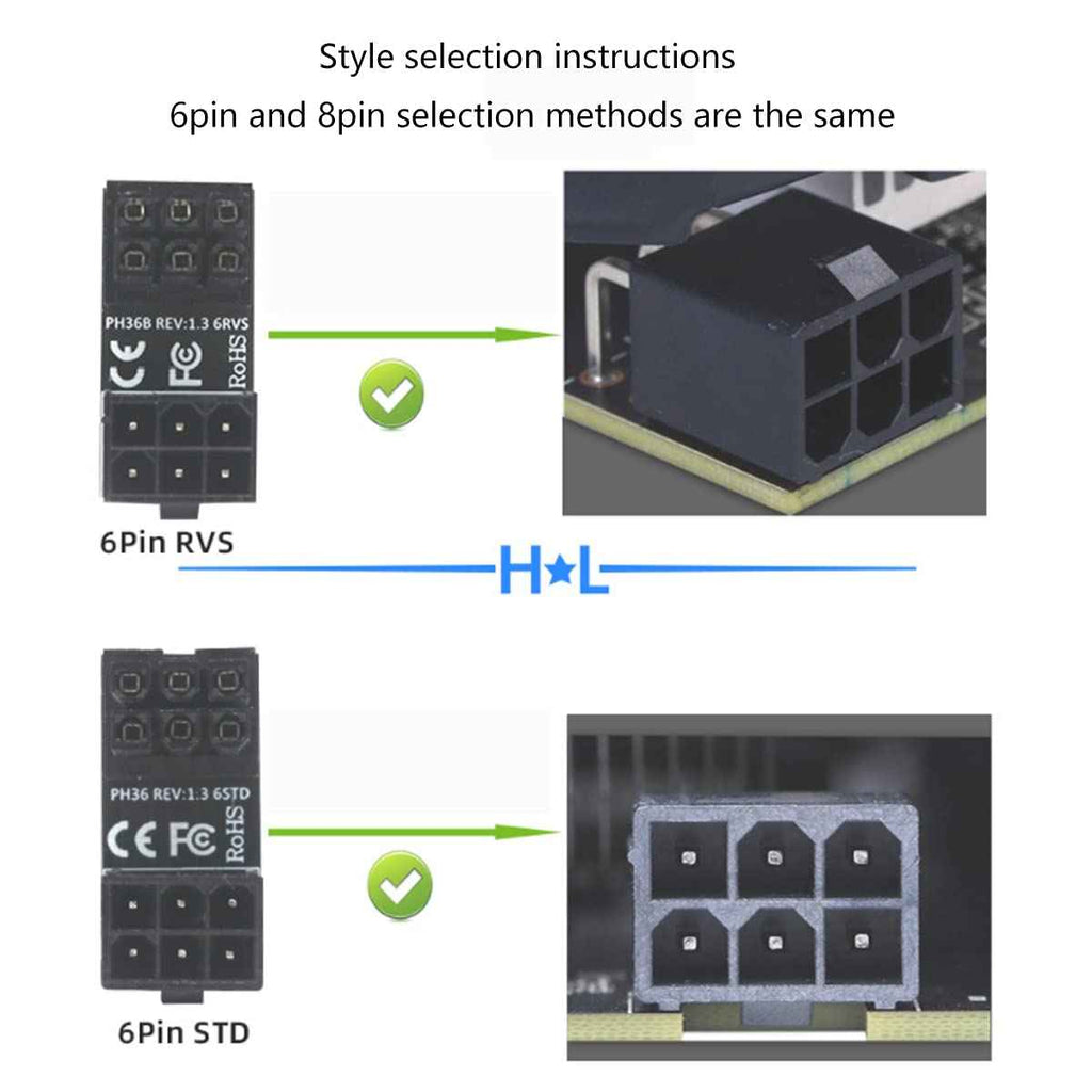 WLGQ ATX Female to Male 6pin Adapter 180 Degree Angled RVS for Desktop Graphics Card - WLGQHUB