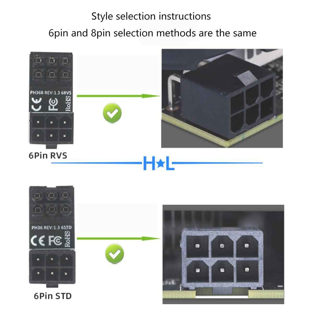 WLGQ ATX Female to Male 6pin Adapter 180 Degree Angled RVS for Desktop Graphics Card - WLGQHUB