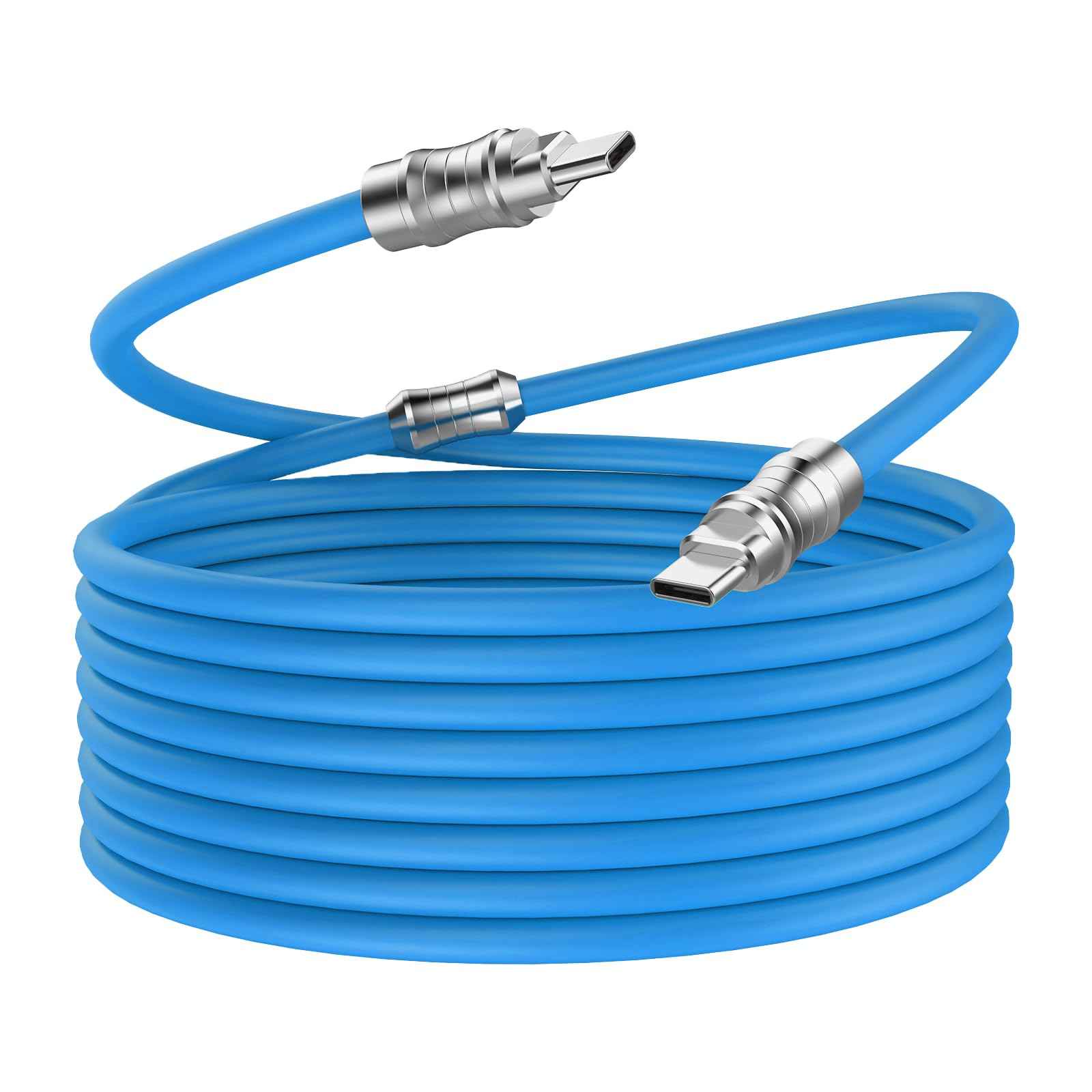 WLGQ Geek Industrial Custom USB-C Fast Charging Cable - 3.3Ft USB-C to USB-C PD 100W, Skin-Friendly Silicone with Metal Plug for Laptop, Tablet, and Phone (Blue) - WLGQHUB