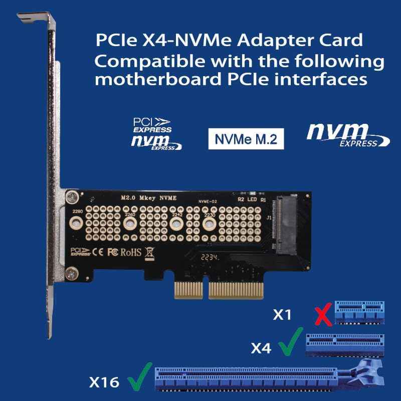 WLGQ M.2 NVMe SSD PCIe Adapter Card - Black, Supports 2230/2242/2260/2280 - WLGQHUB