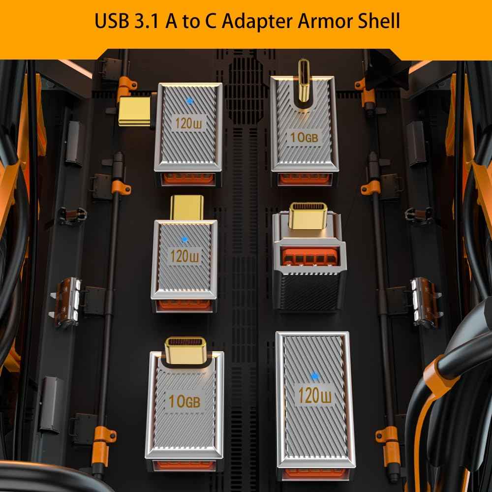 WLGQ USB Type C to A Elbow Adapter - 120W Charging, 10Gbps Data Transfer, Aluminum Alloy Right Angle Design - WLGQHUB