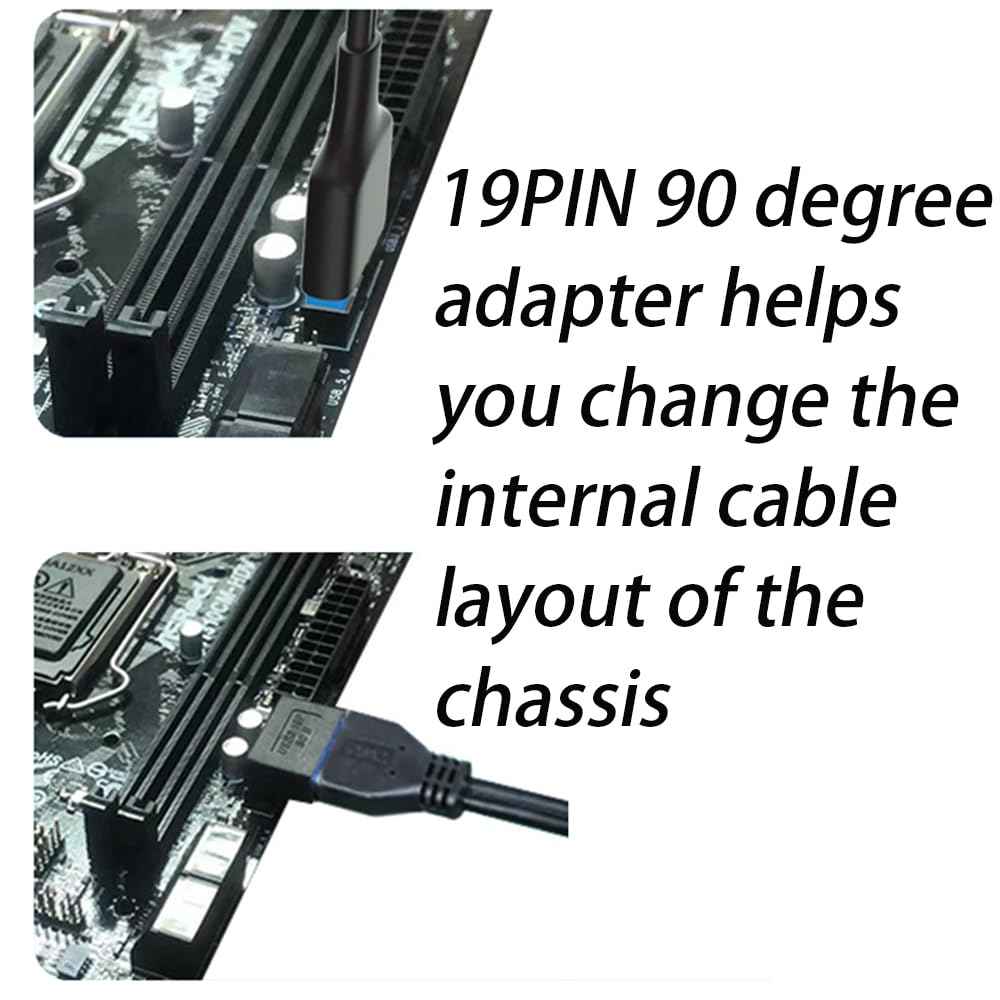 WLGQ USB 3.0 Right Angle Extension Adapter 90 Degree Male to Female for Efficient Cable Management & Easy PC Assembly - WLGQHUB