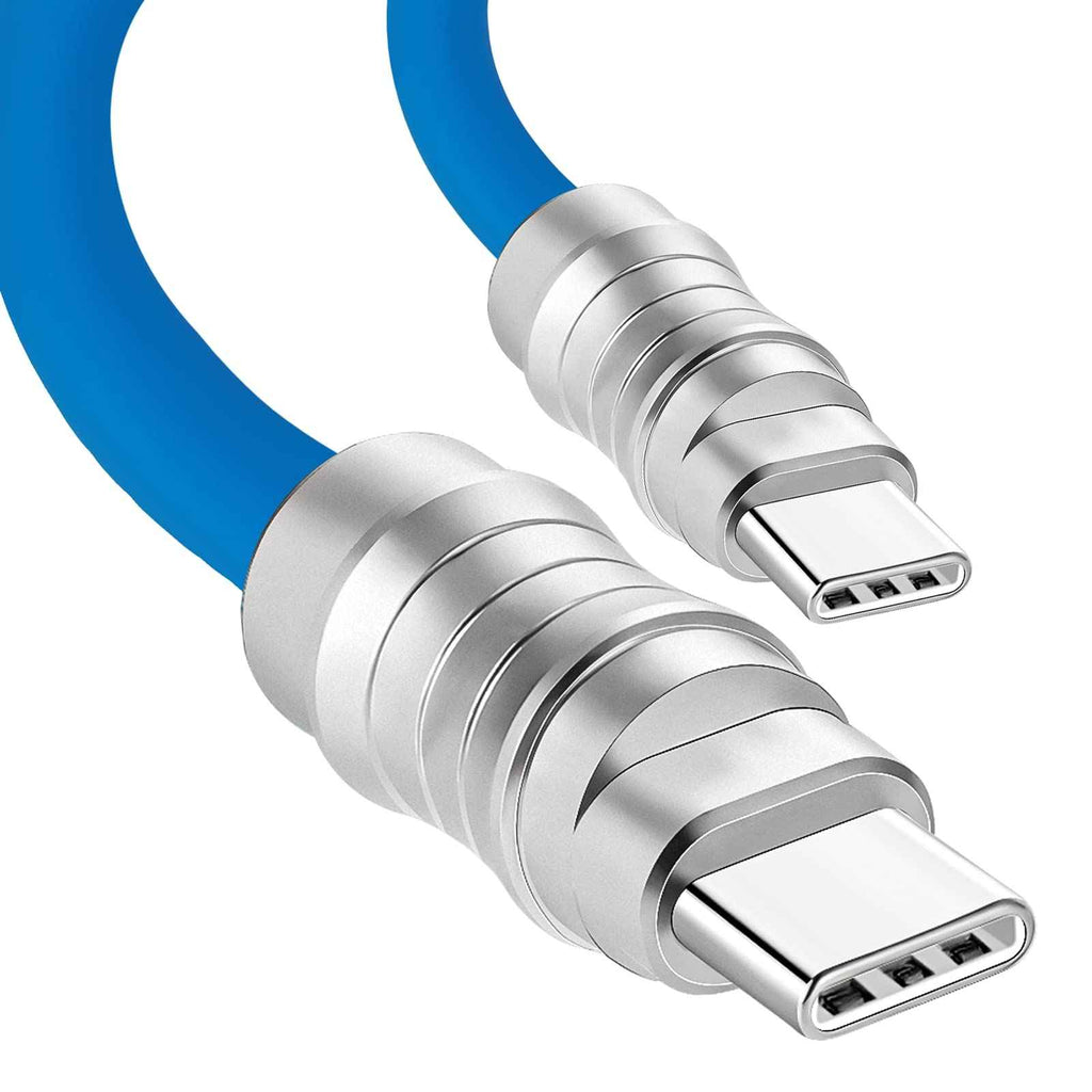 WLGQ Geek Industrial Custom USB-C Fast Charging Cable - 3.3Ft USB-C to USB-C PD 100W, Skin-Friendly Silicone with Metal Plug for Laptop, Tablet, and Phone (Blue) - WLGQHUB