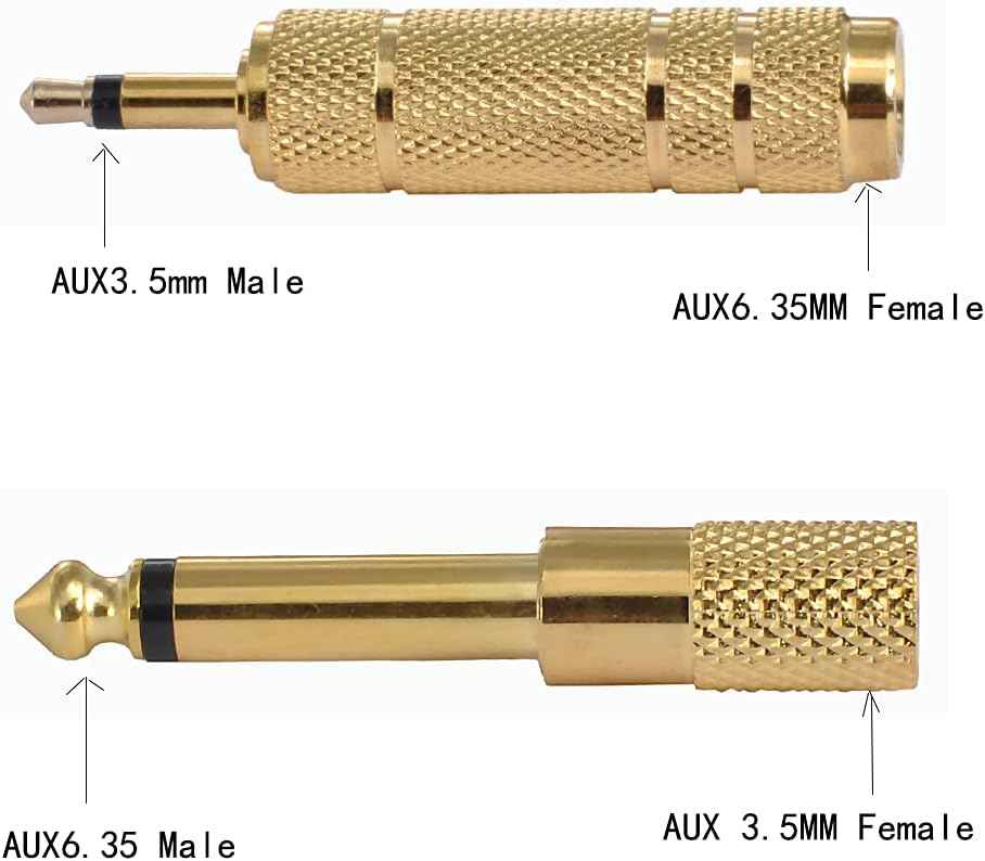 WLGQ 6.35mm to 3.5mm Stereo Adapter - All Metal Gold-Plated 1/4in Male to 1/8in Female for Aux Cable, Guitar Amplifier, Digital Piano, Amp, Mixer, Headphones - WLGQHUB