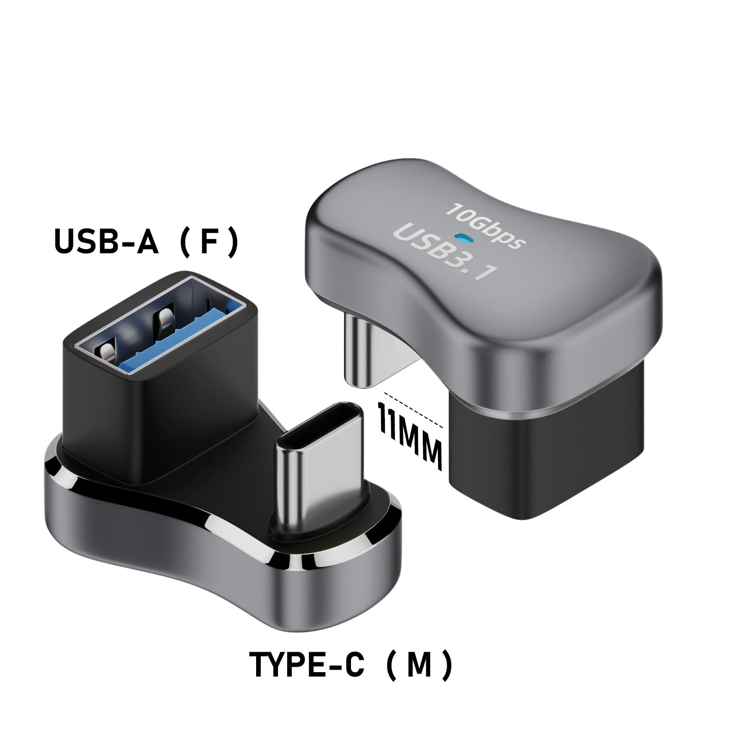 WLGQ USB Type-C to USB-A Adapter, U-Shaped Low-Profile Design, 10Gbps Data & Charging for Smartphones, Tablets, Nintendo Switch - 2 Pack, Gray - WLGQHUB