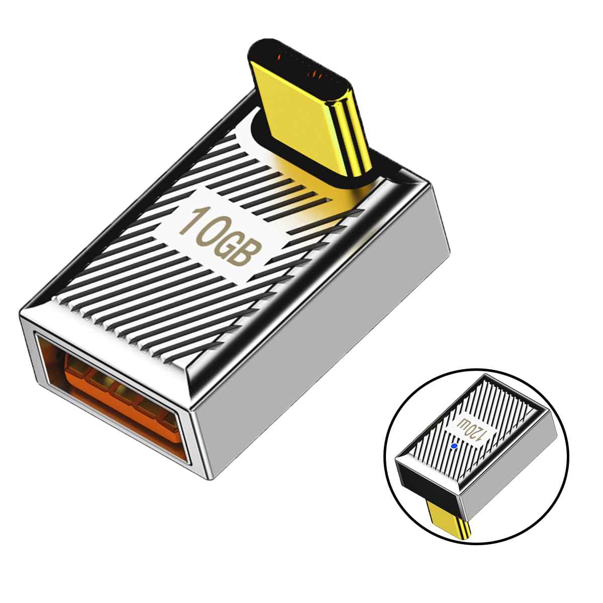 WLGQ USB3.1 Type C Male to A Female Elbow 120w Charging Adapter 10Gbps Aluminum Alloy 90 Degree Shell Right Angle Elbow, USB CM-AF 03 - WLGQHUB