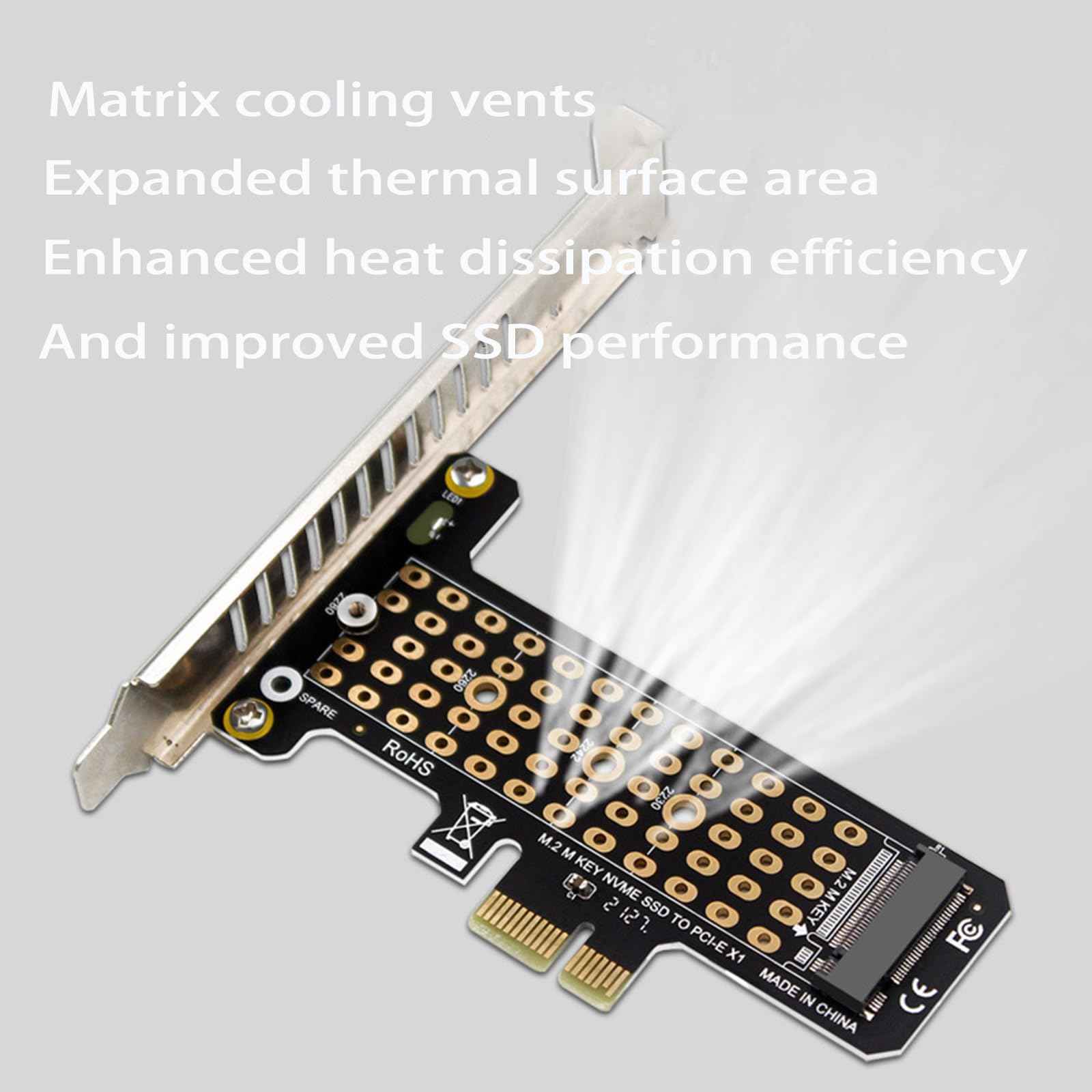 WLGQ M.2 NVMe SSD to PCIe Adapter Card - Black, Supports 2230/2242/2260/2280 - WLGQHUB