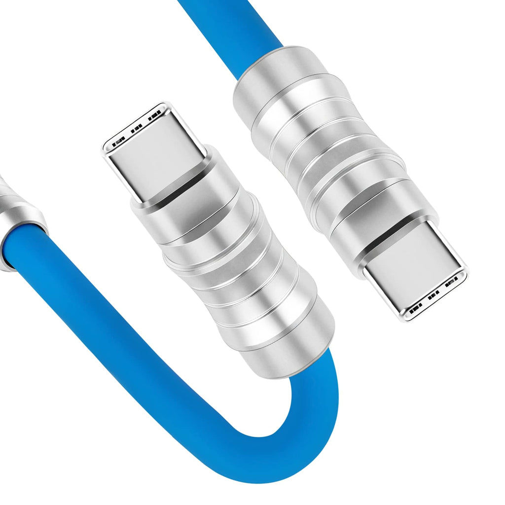 WLGQ Geek Industrial Custom USB-C Fast Charging Cable - 3.3Ft USB-C to USB-C PD 100W, Skin-Friendly Silicone with Metal Plug for Laptop, Tablet, and Phone (Blue) - WLGQHUB