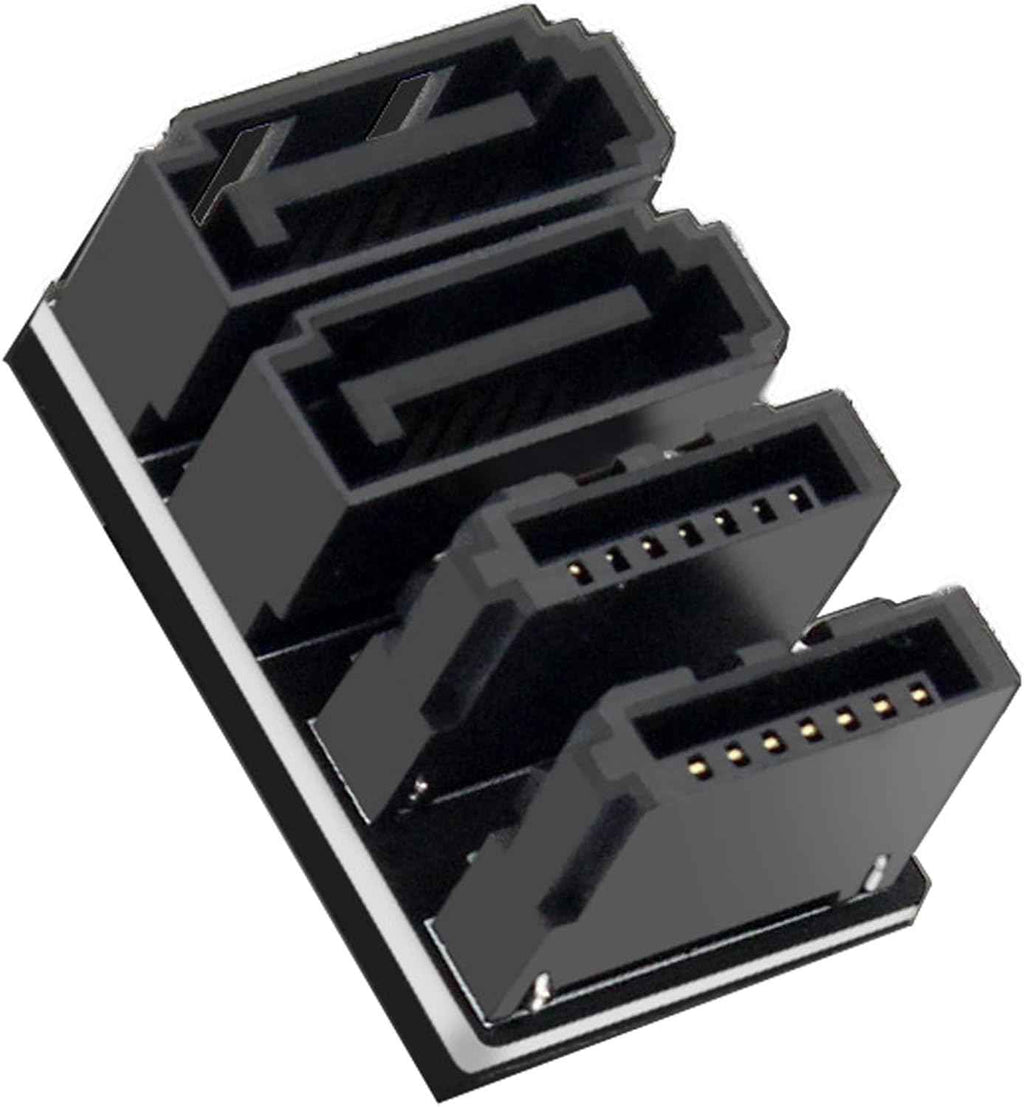 WLGQ Double-Layer SATA Adapter 7-Pin Male to Female 180-Degree with 4 Ports, Black Matte Finish, EVA Insulated, Motherboard Adapter - WLGQHUB
